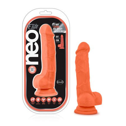 Neo Elite 7.5 Inch Silicone Dual Density Dildo with Balls - Neon Orange - Sex Toys