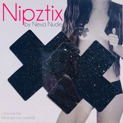 Neva Nude X Pasties - Black Glitter - Fetishwear and Lingerie