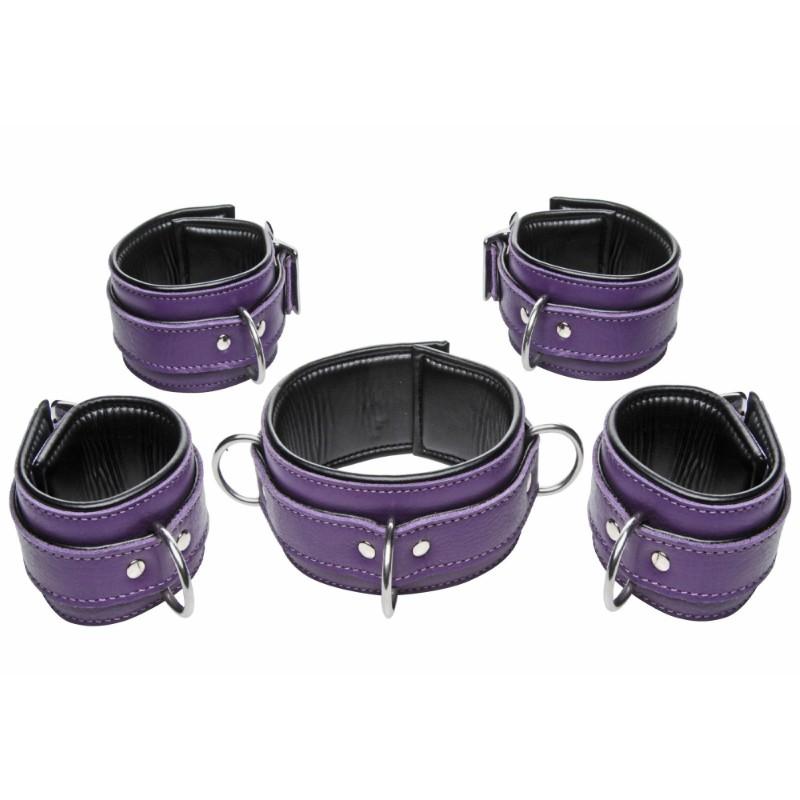 Purple Locking Leather Bondage Set -  5 Piece - BDSM Gear