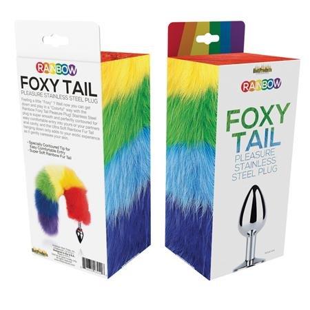 Rainbow Foxy Tail Fur Tail With Stainless Steel Butt Plug - Sex Toys