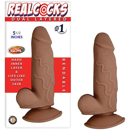 Realcocks Dual Layered Realistic Dildo #1 5.5in - Brown - Sex Toys