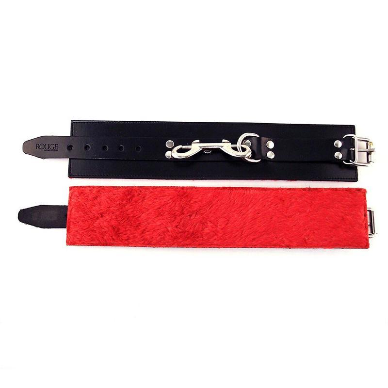 Rouge Fur Leather Ankle Cuffs - Black /Red - BDSM Gear