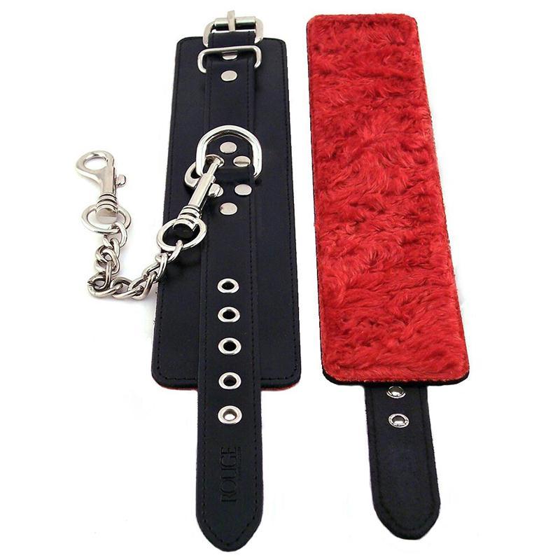 Rouge Fur Leather Wrist Cuffs - Black/Red - BDSM Gear