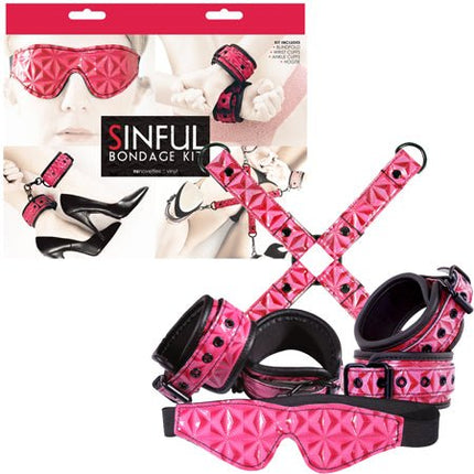 Sinful Bondage Kit - Four Cuffs, Blindfold and Hogtie Clips - Kink Store