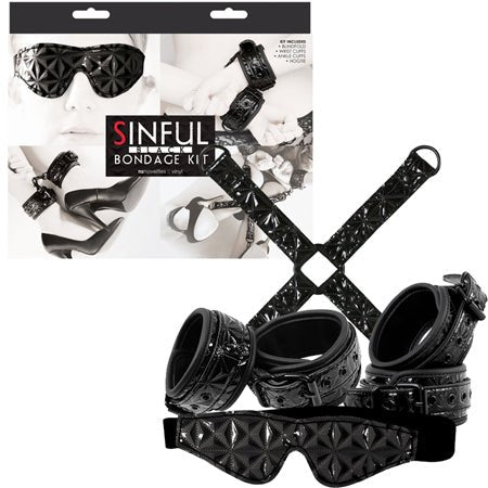 Sinful Bondage Kit - Four Cuffs, Blindfold and Hogtie Clips - Kink Store