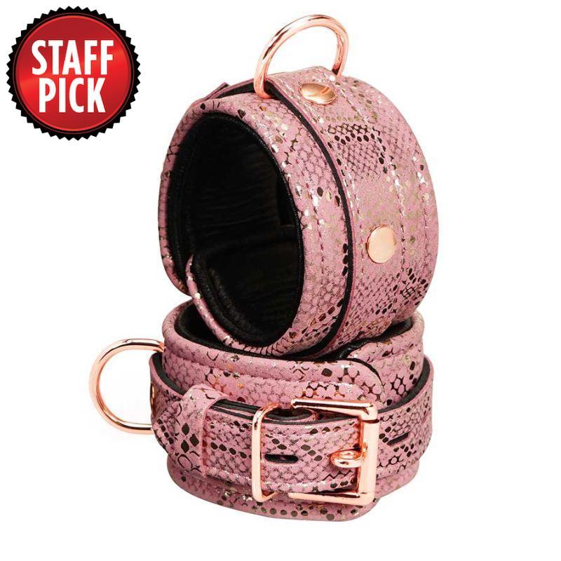 Spartacus Ankle Cuffs with Leather Lining - Pink Snakeskin - Kink Store