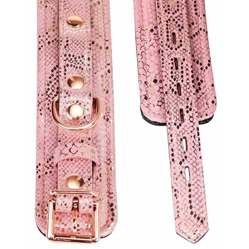 Spartacus Ankle Cuffs with Leather Lining - Pink Snakeskin - Kink Store