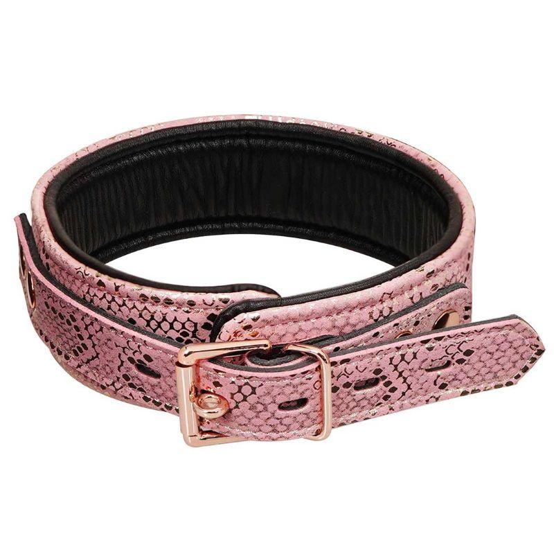Spartacus Collar and Leash with Leather Lining - Pink Snakeskin and Rose Gold - Kink Store