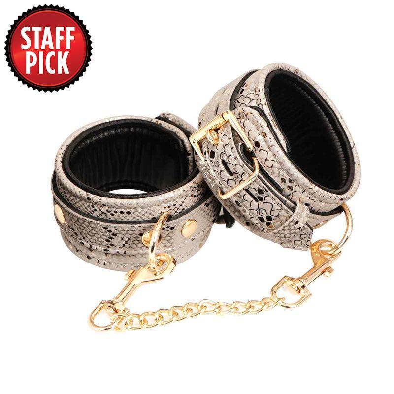Spartacus Wrist Cuffs with Leather Lining - White Snakeskin - Kink Store