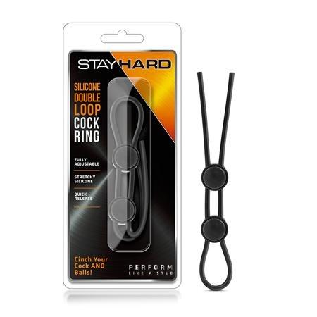 Stay Hard Silicone Double Loop Cock Ring - Black - Kink Store